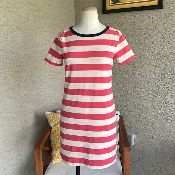 J. CREW Rugby Stripe Shirt Dress Size Small Cream Pink Stripes 100% Cotton - Picture 2 of 11